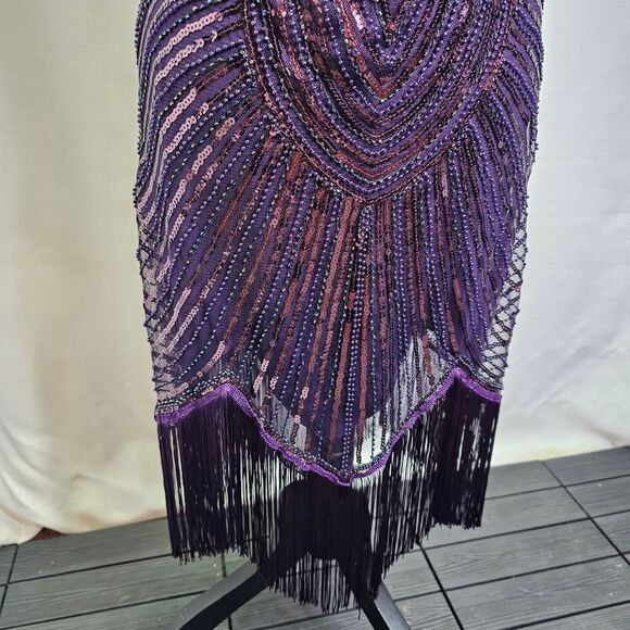 Purple Sequin Fringe Flapper Style Dress Size Small - Picture 6 of 12